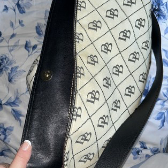 Dooney & Bourke White Black Quilt Logo Canvas Shoulder Bag Handbag Tote - Picture 12 of 14